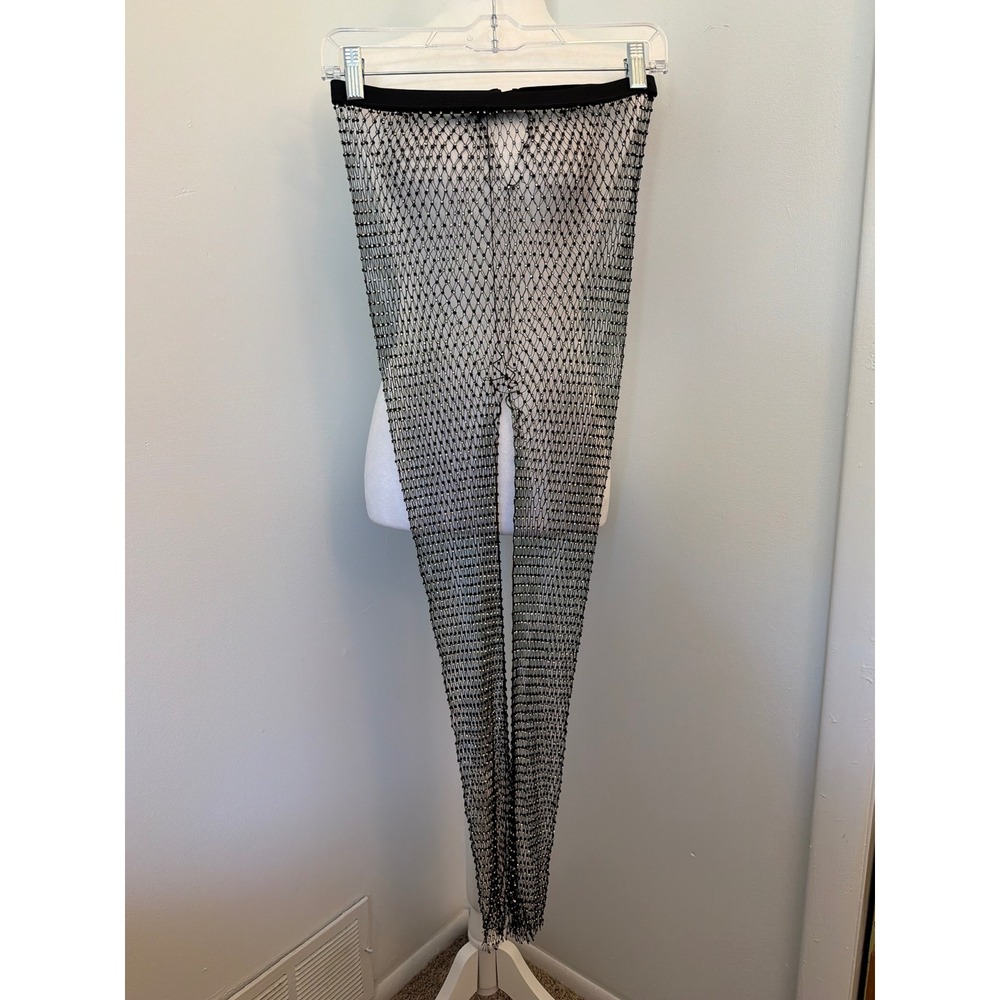 Black Sequin Fishnet Leggings Stretchy Costume Cosplay Halloween High Waist